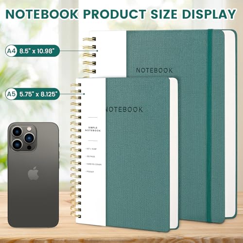 Spiral Notebook - 8.5 x 10.98 Inch Large Hard Cover Notebook with Elastic Band & Pocket, 252 Pages, Lay Flat Wirebound Journal for Work, School, Planning & Note Taking Green - color: 004-Green-1pack, size: A4-252 pages