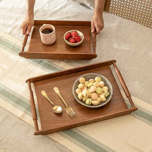 Ellementry Wooden Serving Tray Set – Decorative Tray for Coffee Table, Kitchen & Dining, Serving Platters, Breakfast & Snack Tray - color: Presence Walnut