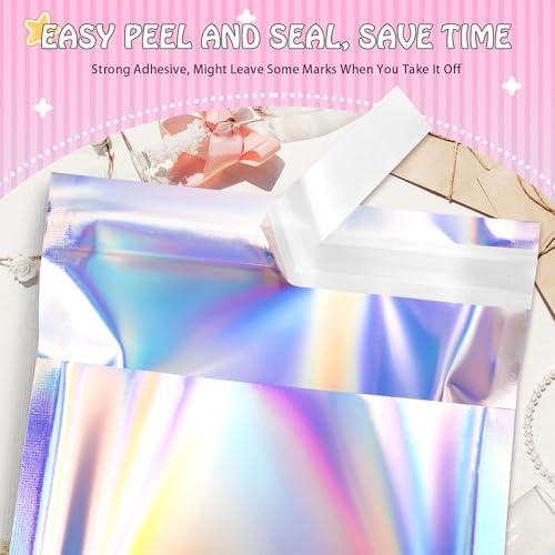 FUNFERY 4x6 in Holographic Mylar Poly Mailers Self Sealing Adhesive Bag - color: Holographic Self Adhesive-50P, size: 4x6 inch