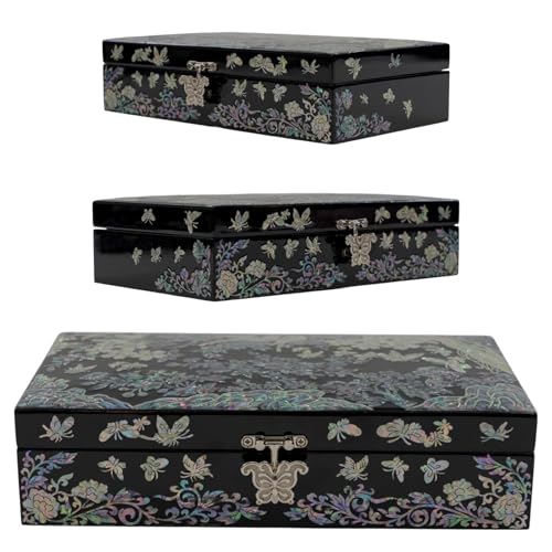 February Mountain Mother of Pearl Jewelry Organizer box - Handmade Large Wooden Box Romantic Anniversary Birthday Gifts for women (Butterflies and birds in the forest) - style: Butterflies and birds in the forest