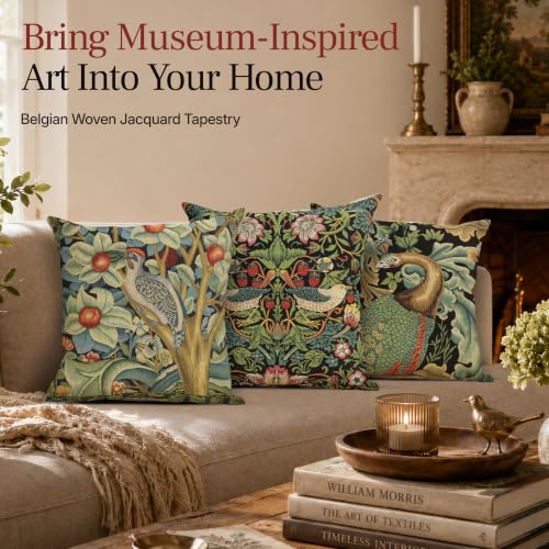 William Morris Strawberry Thief B Black Tapestry Throw Pillow Cover 18 x 18 - color: Black Strawberry I
