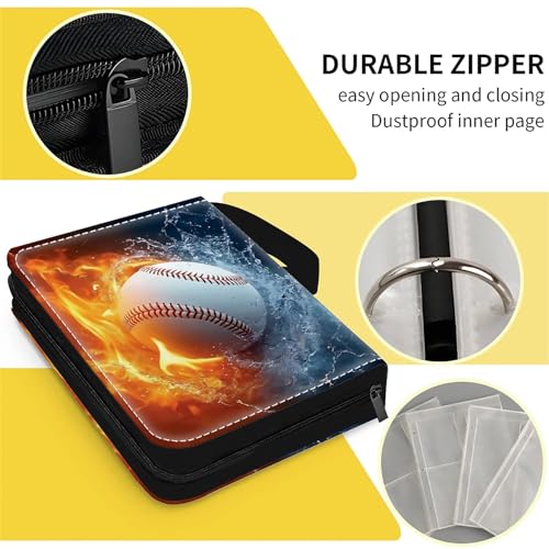 Card Binder 400 Pockets, 50 Sleeves Large Binder Trading Cards Holder 4 Pocket, Storage Organizer, Album Folder Case Protector Collector Gift Baseball Flame Water - color: Baseball Flame Water, size: 4 Pocket