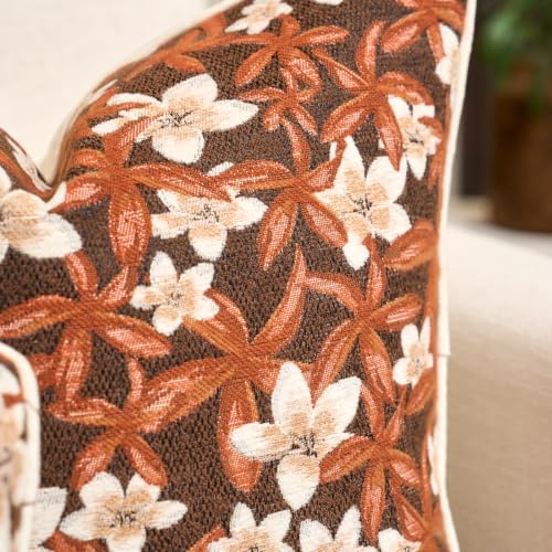 Aeckself Neutral Floral Pillow Cover 12 x 20 Inch, Vintage Chenille Rectangle Throw Pillow Cover Soft Home Decorative Farmhouse Accent Couch Pillow Cover for Living Room Bedroom, Orange - color: Orange, size: 20" x 12" (Pack of 1)