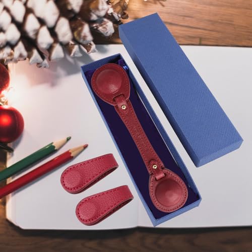 Leather Weighted Bookmarks Page Holder for Women Men, Magnetic Bookmarks for Reading, Book Accessories Gift for Book Lovers Teachers Writers Authors Poets (Wine) - color: Bm11+bph03-wine