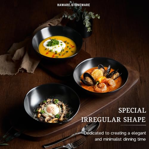 HaWare Cereal Bowls, 26oz Stoneware Serving Bowls Set of 4, for Salad Pasta - color: Matte Black