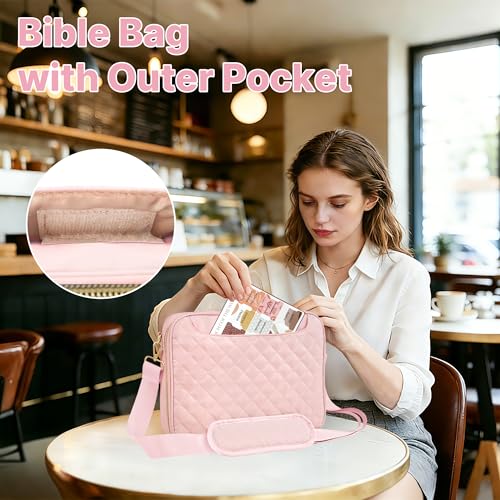 PUGPIU Bible Cover Case for Women, Large Bible Bag with Study Supplies