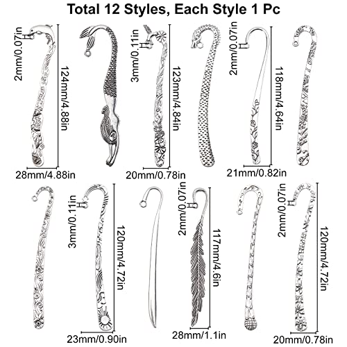 SUNNYCLUE 12Pcs 12 Styles Hook Bookmarks Findings Metal Bookmark Hairpin Stripe Hook Vintage Bookmark Clip for Crafting Jewelry Making Charms Christmas Gifts Ideas DIY Findings Accessories, Silver - color: 12pcs 12 Styles Hook Bookmarks Antique Silver