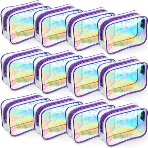 Weewooday 12 Pcs Clear Cosmetic Bags PVC Zipper,Medium,Dazzling - color: Dazzling, size: Medium