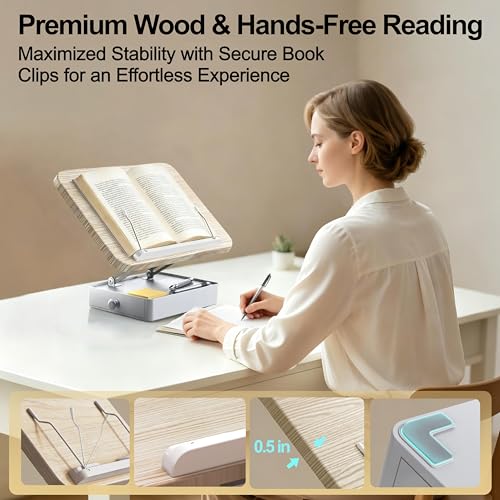 Book Stand with Storage Drawer, Heavy-Duty Adjustable Wooden Reading Stand - color: White Ash Effect, size: 10.5" x 15.5"