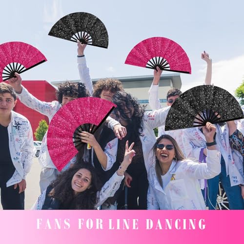 Maitys 2 Pack Foldable Fans for Rave Dancing,Bright Color,Flash Pattern - color: Bright Color, style: Flash Pattern