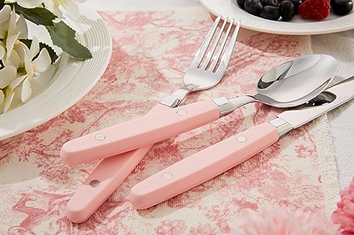 ANNOVA Silverware Set, Retro/Rivet Colorful Stainless Steel Tableware Kitchen Flatware Set Utensils, Includes Dinner Knives, Forks, Spoons, Salad Forks & Dessert Spoons (Light Pink, 20 Pieces) - color: Light Pink