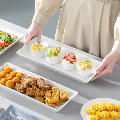 MALACASA 3 Tier Serving Trays for Party, 14 Inch Porcelain White Trays for Serving Food, Dessert Stand with Collapsible Gold Metal Rack - color: White Gold, size: 14 Inch