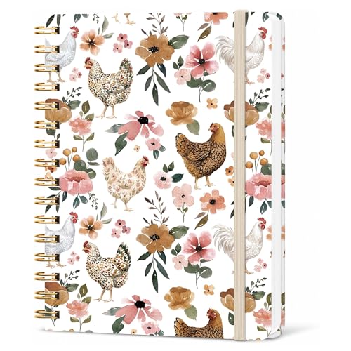 Chicken Lined Spiral Notebook, Pretty Hardcover Journal 6'' x 8.4'', Chicken Gifts for Women, Farmhouse Notebook for Writing - color: Chicken