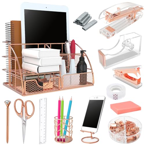 Rose Gold 13PCS Office Desk Organizers Supplies and Accessories - color: Rose Gold