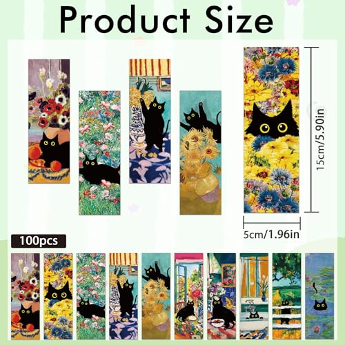 Black Cat Bookmarks, Vintage Oil Painting Paper Book Marks for Book Lovers - style: Black Cat