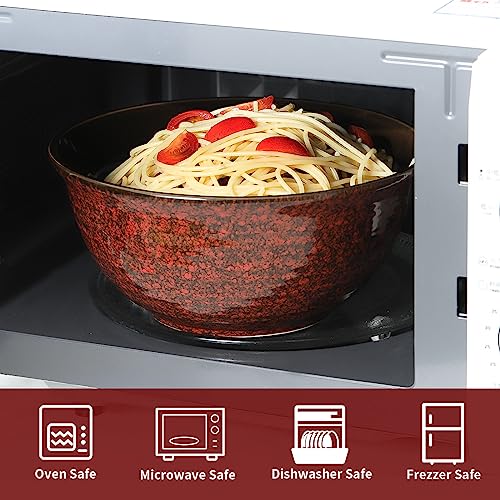HASENSE Serving Bowls, 84 Ounce Ceramic Mixing Bowls Set of 2 for Kitchen, Large Salad Nesting Bowls for Cooking,Baking,Soup,Pasta,Fruit, Microwave & Dishwasher Safe(Red) - color: Red, size: 84 Ounce