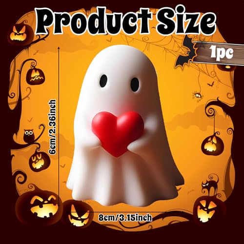 White Decorative Halloween Ghost Figurine (Red Heart Ghost) - color: Red Heart Ghost