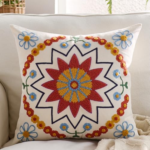 Embroidered Floral Throw Pillow Cover 18x18 Set of 1 Orange - color: Orange, size: 18" x 18" (Pack of 1)