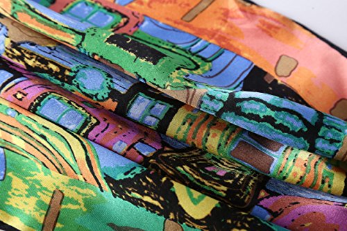 JWSilk Long Charmeuse Silk Scarf Classic Art Print - color: Turquoise