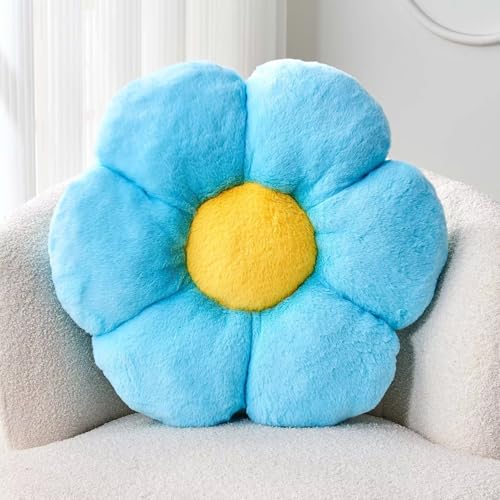 Kcvvcr Blue Flower Pillow, Cute Decorative Shaped Throw Pillow With Faux Rabbit Fur, 19.6" Soft Plush Floor Pillows Room Decor for Bedroom Living Room - color: Blue, size: 19.6 Inch