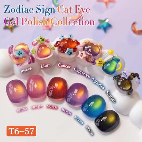 Double Rhythm Cat Eye Gel Nail Polish Set of 6 Same Color Same Bottle 0.5 Oz Shimmer Glitter with Magnet Holographic Reflective Magnetic UV Nail Polish Kit at Home (Golden Autumn Brown-T6-57) - color: Golden Autumn