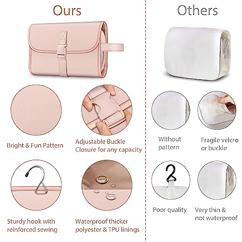 FINTIE Hanging Toiletry Bag Portable Travel Cosmetic Makeup Organizer - color: Pink