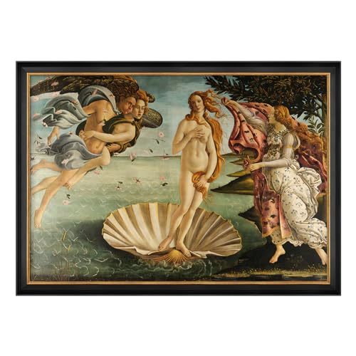 MUDECOR Premium Framed Wall Art Birth of Venus by Botticelli Illustrations Impressionism Colorful for Living Room, Bedroom, Office - 26"x36" Black - color: A07-2308-b41, size: 36"L x 26"W, style: Black Frame