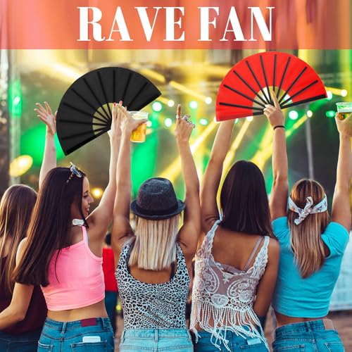 Maitys 2 Pack Foldable Fans for Rave Dancing,Vintage Color,Simple Pattern - color: Vintage Color, style: Simple Pattern