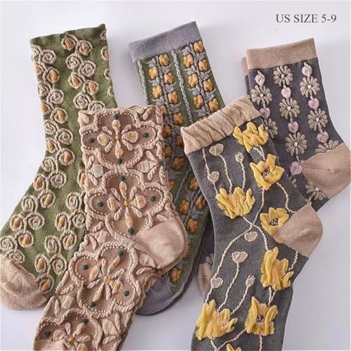 Lavish Lavender Argyle Frill Socks for Women, Dress Socks - color: 5pair-flower