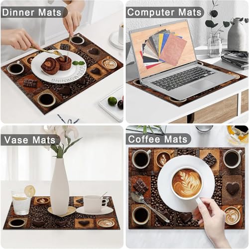 Coffee Placemats Set of 4, Cafe Table Mats, Washable Place Mats for Coffee Bar Home Party Indoor Kitchen Dining Table Decoration 12x18 Inch - color: Coffee, size: Set of 4