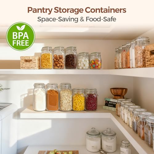 ComSaf Square Glass Pantry Jars with Airtight Lids 27 oz 6 Pack Spice Jar - size: 27 fl oz x 6