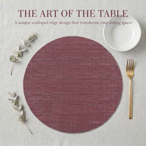 Round Imitation Bamboo PVC Placemats Set of 6,Countertop Protector - color: Burgundy