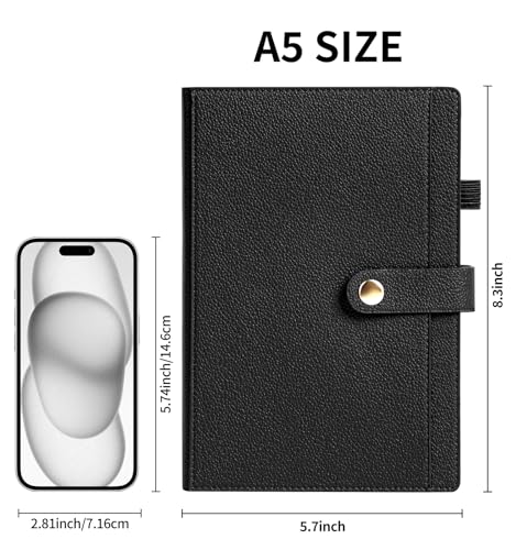 A5 Lined Journal Notebook for Women Men, Hardcover Journals for Writing, 320 Pages 100GSM Thick Paper, Daily Journal Notebook for Work, School, Note Taking, Business, Travel（Black） - color: Black