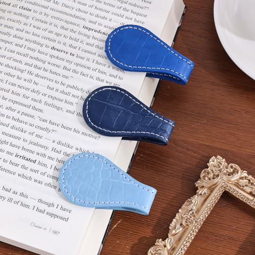 3PCS Vintage Magnetic Leather Bookmark, Leather Magnetic Bookmarks for Women, Magnetic PU Bookmarks Clip Book Accessories, Blue Pattern - style: Blue Pattern