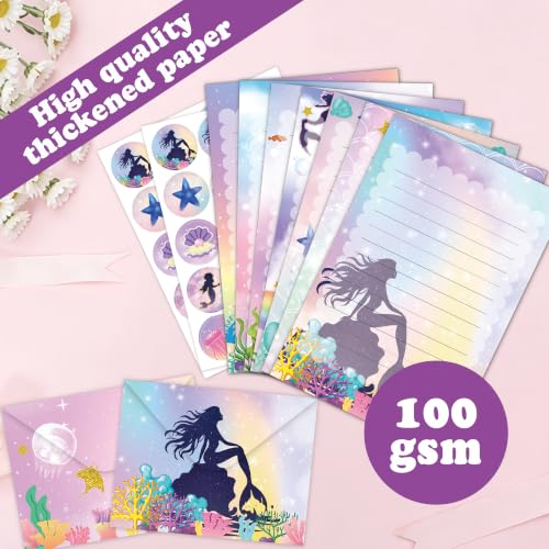FUNCLASS 160 Pcs Mermaid Stationery Set Letter and Envelopes - color: Mermaid