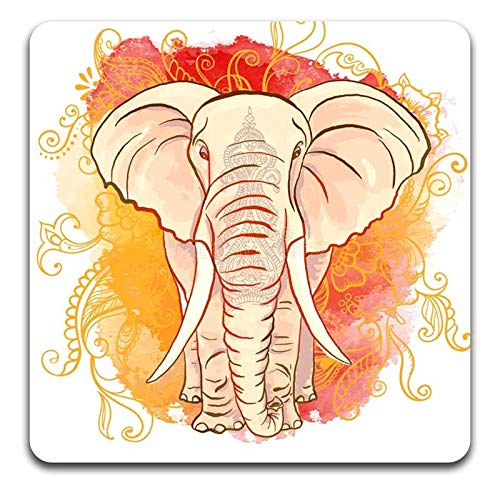 Watercolor Elephant Square Coaster Set - Made of Recycled Rubber - Set of 4 - color: Watercolor Elephant