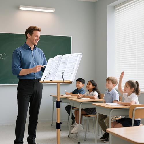 Portable Music Stand - Folding Music & Book Stand with Carrying Bag, Adjustable Height Wooden & Metal Foldable Podium Stand for Sheet Music, Reading, Bible, Laptop, Cookbooks, Projector