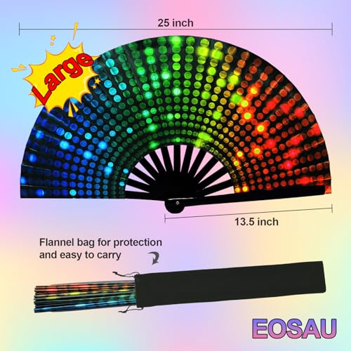 EOSAU Large UV Glow Rave Fan Folding Hand Fans for Line Dancing Dj Lighting - color: 13" Dj Lighting