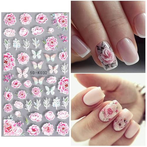 Pink Flower Nail Stickers for Nail Art Nail Decals for Women - color: Colorful-10