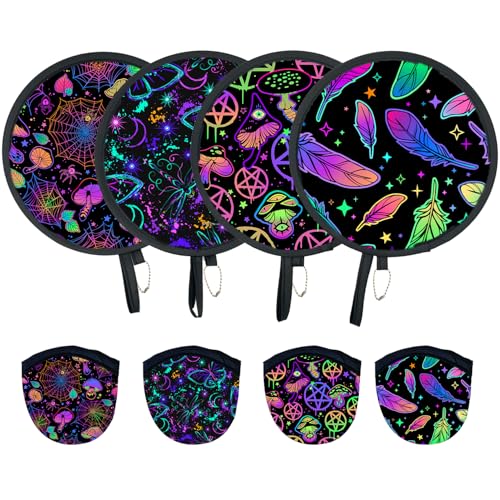 4Pcs Rave Round Foldable Hand Fan Japanese Foldable Fan Style Handheld Compact Cooling Fans,Round Folding Fan for Outdoor Games,Xmas Decoration,Festival,Party Favors,Travel,Events - color: Rave