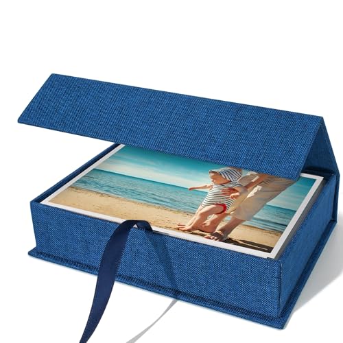 Vienrose Small Photo Storage Box, 5"x7", Linen Postcard Keeper, Dark Blue - color: Navy Blue, size: 5"x7"