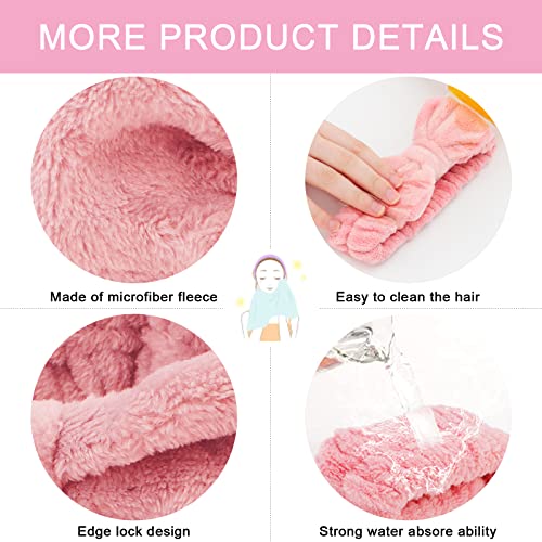 CIEHER 12 PCS Makeup Headband for Women Wrist Washband Scrunchies Cuffs for Washing Face, Soft Bow Hair Band Matching Wristbands, Spa Headband Coral Fleece Bow Headbands for Girls - color: Black, Grey, Light Coffee, Pink