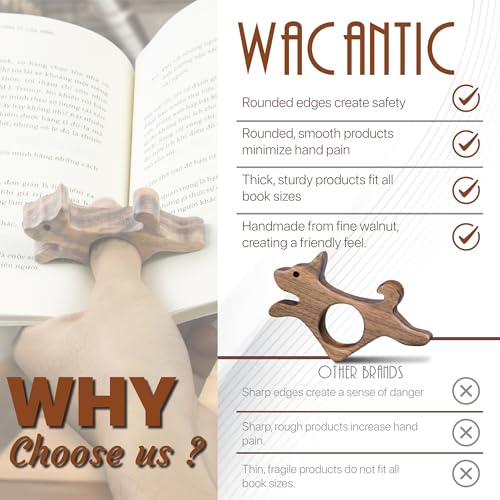 Walnut Dog Book Page Holder - Smooth Finish Wood Holder for Readers, Book Lovers & Literary Gifts - size: Medium