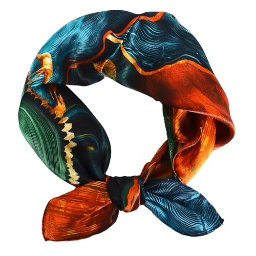 Women 100% Mulberry Silk Neck Scarf 21" Square Floral Neckerchief - color: Blue