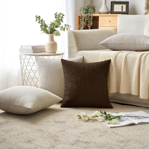 MIULEE Pack of 2 Decorative Linen Burlap Pillow Covers Farmhouse Boho Accent Pillowcases Modern Home Decor for Couch Sofa Bedroom Living Room 18x18 Inch Reddish Brown - color: Reddish Brown, size: 18" x 18" (Pack of 2)
