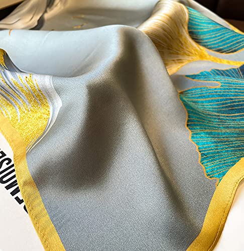 JERLA 100% Mulberry Silk Neck Scarf 21"x21" Small Square Scarfs for Women Gift Packed - color: Yellow Leaf