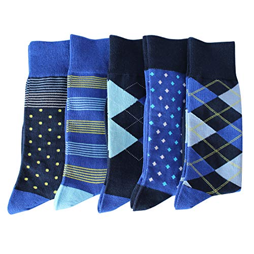 Feetalk Odor Resistant Dress Socks for Men Cotton Business Crew Socks Patterned Socks Funny - color: 5, size: 6-8.5