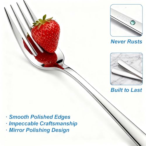 6 Korean Soup Spoons & 6 Dinner Forks Set, 18/10 Stainless Steel Long Handle Asian Spoons, Dishwasher Safe, Commercial Grade