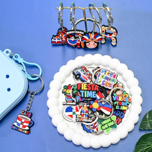 Cute Keychains Bulk, Keychain Charms Key Chain Trinkets Backpack Charms Accessories Keyring for Classroom Prizes - color: Dominican Republic-20p