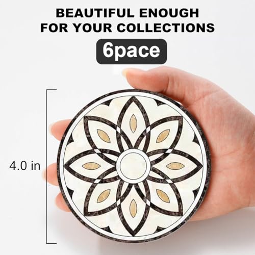 Baalaka Coasters Set of 6 with Holder, 4 in Absorbent Ceramic Boho Mats